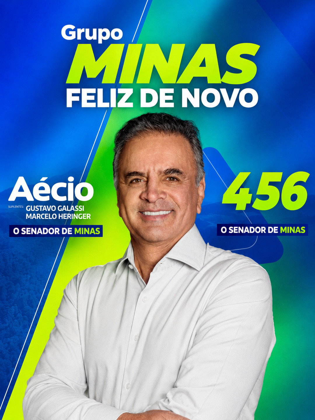 Arte oficial Minas Feliz de Novo, Aécio 456 para senador por Minas Gerais